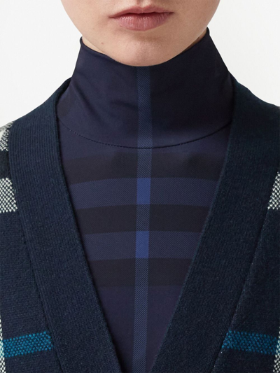 Shop Burberry Cashmere-blend Check Cardigan In Blue