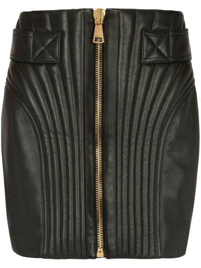 Shop Balmain Quilted-finish Leather Skirt In Schwarz