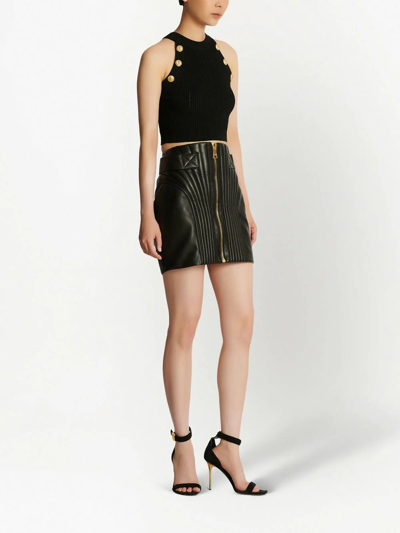 Shop Balmain Quilted-finish Leather Skirt In Schwarz
