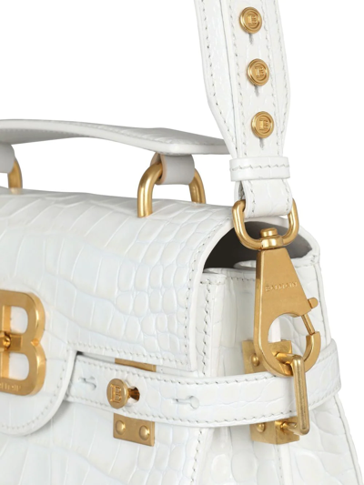 Shop Balmain B-buzz Crocodile-embossed Shoulder Bag In White