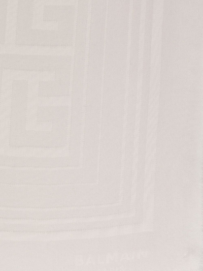 Shop Balmain Fringed Logo-pattern Scarf In Neutrals