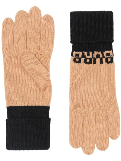 Shop Burberry Intarsia-knit Logo Gloves In Neutrals