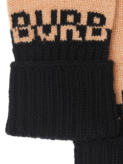 Shop Burberry Intarsia-knit Logo Gloves In Neutrals