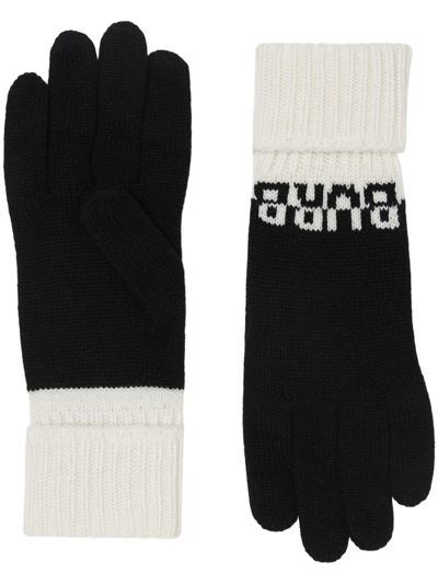 Shop Burberry Logo Intarsia Two-tone Cashmere Gloves In Black
