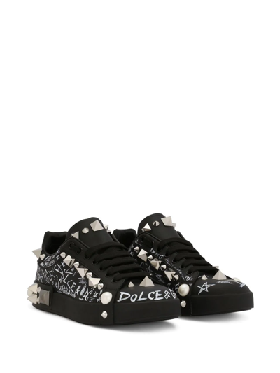 Shop Dolce & Gabbana Portofino Spike-stud Low-top Sneakers In Black