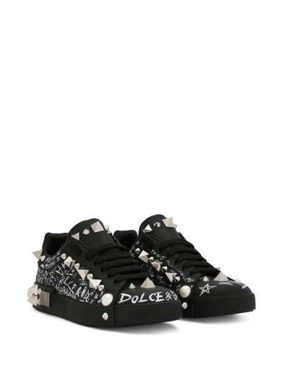 Dolce & Gabbana Portofino Spike-stud Low-top Sneakers In Black