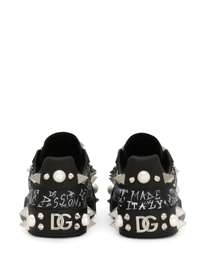 Shop Dolce & Gabbana Portofino Spike-stud Low-top Sneakers In Black