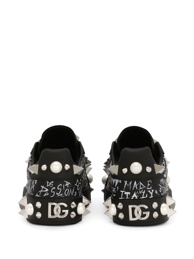 Dolce & Gabbana Portofino Spike-stud Low-top Sneakers In Black