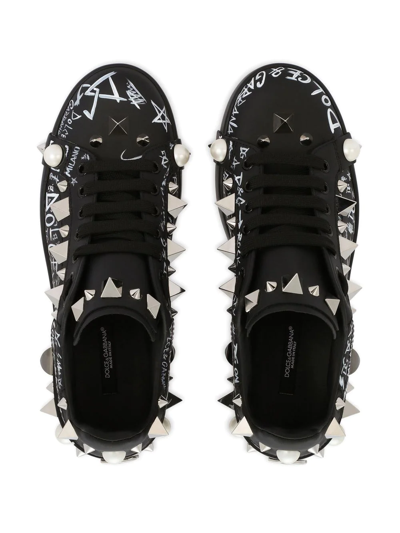 Dolce & Gabbana Portofino Spike-stud Low-top Sneakers In Black