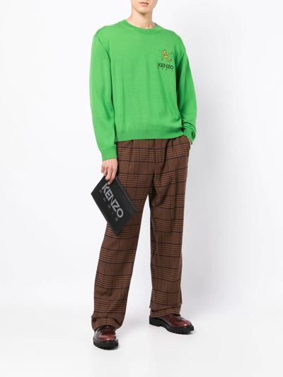 Shop Kenzo Logo-embroidered Wool Jumper In Green