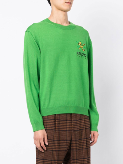 Shop Kenzo Logo-embroidered Wool Jumper In Green