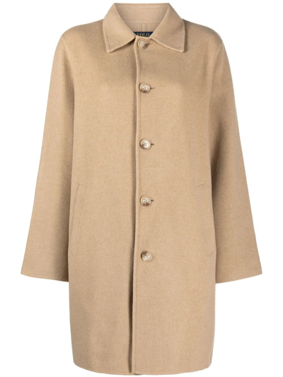 Shop Polo Ralph Lauren Single-breasted Button Unlined Coat In Nude
