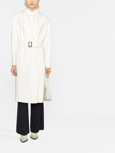 Shop Polo Ralph Lauren Belted-waistband Unlined Coat In Weiss