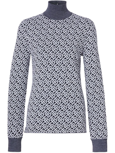 Shop Burberry Monogram-pattern Long-sleeve Jumper In Blue