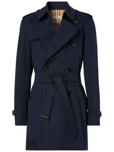 Shop Burberry The Short Kensington Heritage Trench Coat In Blue