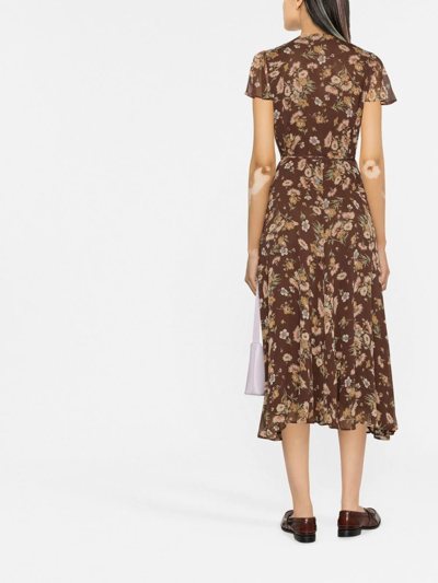 Shop Polo Ralph Lauren Ditsy-sunflower Midi-dress In Braun