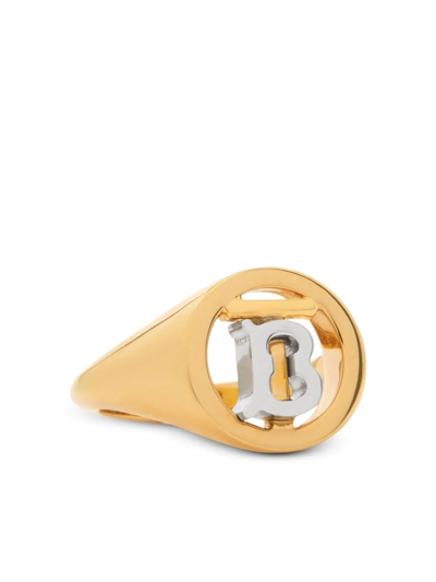 Shop Burberry Monogram-motif Signet Ring In Gold