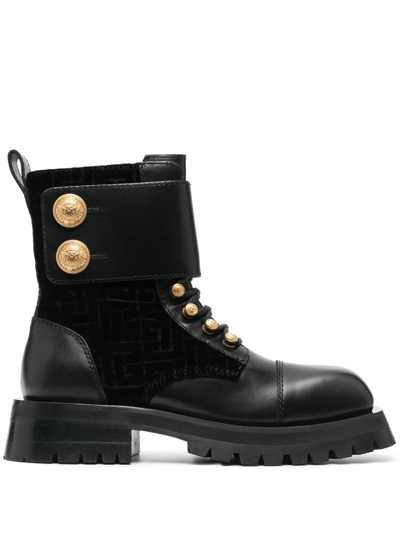 Shop Balmain Embossed-button Detail Ankle Boots In Black