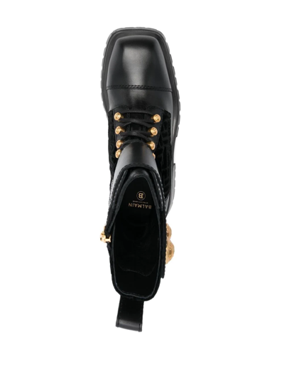 Balmain Embossed-button Detail Ankle Boots In Black
