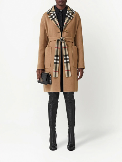 Shop Burberry Reversible Check Wool Coat In Neutrals