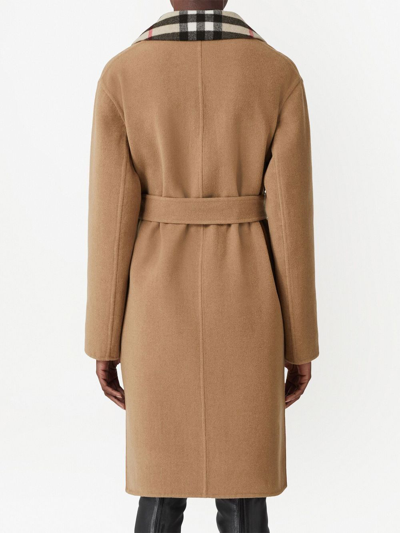 Shop Burberry Reversible Check Wool Coat In Neutrals