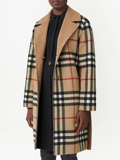 Shop Burberry Reversible Check Wool Coat In Neutrals