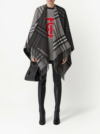 Burberry Contrast Check Cape In Grey
