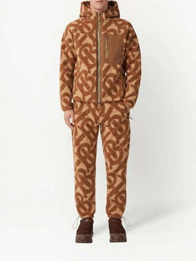 Burberry Tapered Twill-trimmed Logo-print Fleece Sweatpants In Neutrals