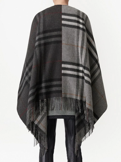 Shop Burberry Contrast Check Cape In Grey
