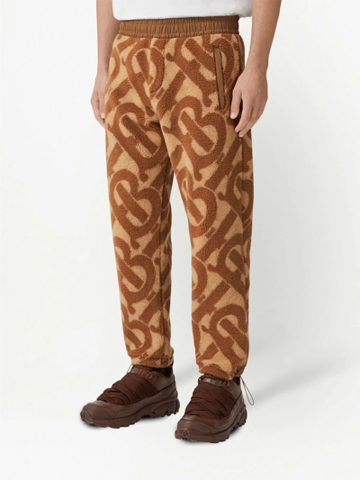 Burberry Tapered Twill-trimmed Logo-print Fleece Sweatpants In Neutrals