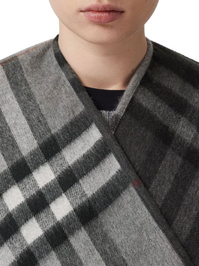 Shop Burberry Contrast Check Cape In Grey