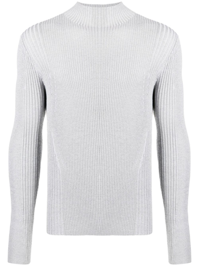 Shop Dion Lee Reflective Ribbed-knit Jumper In Grau