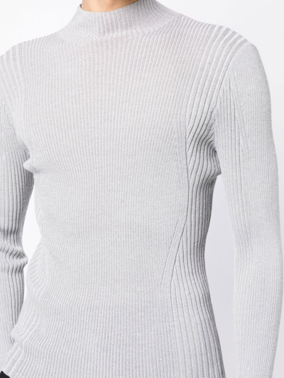 Shop Dion Lee Reflective Ribbed-knit Jumper In Grau