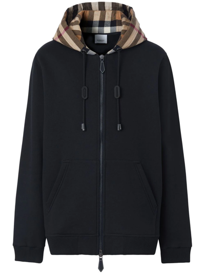 Shop Burberry Check-pattern Zip-up Hoodie In Black