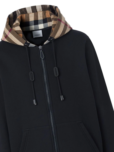 Shop Burberry Check-pattern Zip-up Hoodie In Black