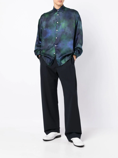 Ahluwalia Watercolor Long Sleeve Button-up Shirt In Blau
