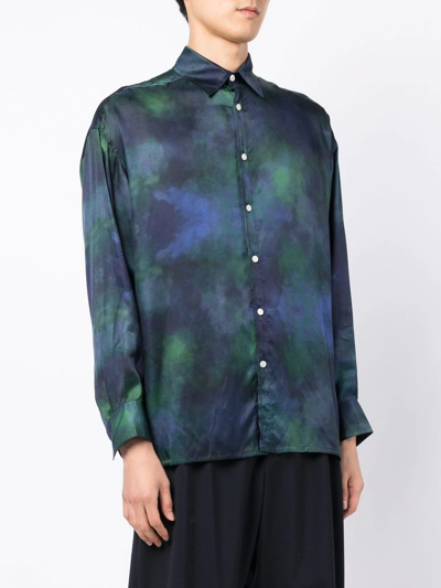 Ahluwalia Watercolor Long Sleeve Button-up Shirt In Blau