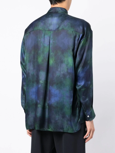 Ahluwalia Watercolor Long Sleeve Button-up Shirt In Blau