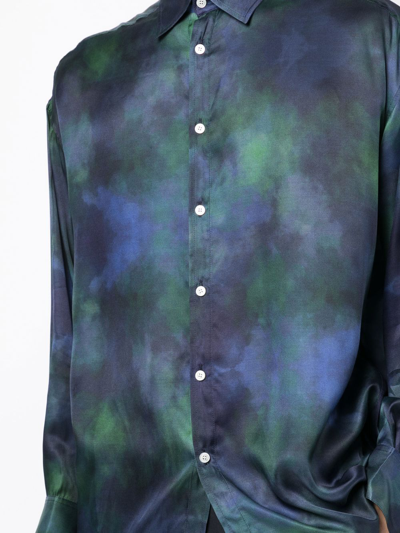 Ahluwalia Watercolor Long Sleeve Button-up Shirt In Blau