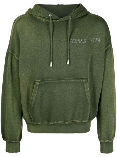 Eckhaus Latta Embossed-logo Drawstring Hoodie In Green | ModeSens