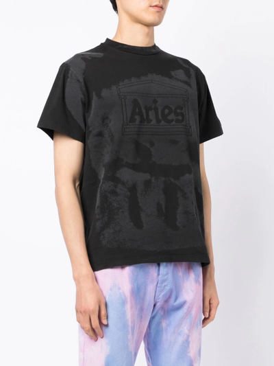 Shop Aries Mega Temple Bleached-print T-shirt In Grau