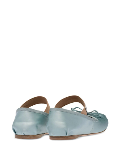 Shop Miu Miu Logo-print Strap Detail Ballerina Shoes In Blau