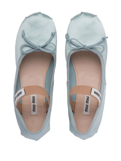 Shop Miu Miu Logo-print Strap Detail Ballerina Shoes In Blau