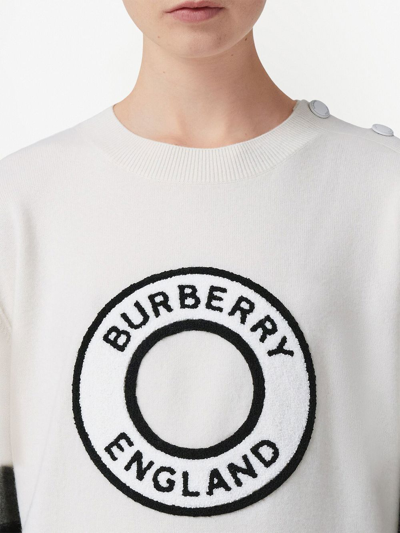 Shop Burberry Intarsia-knit Logo Jumper In Weiss