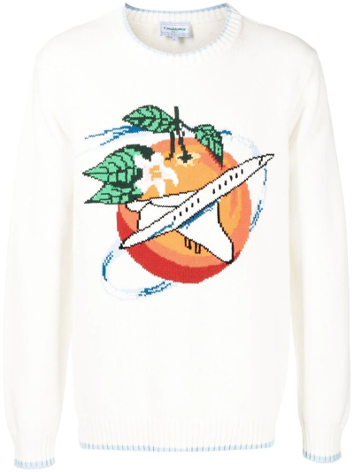 Shop Casablanca Orbite Autour De L'orange Intarsia Jumper In Weiss