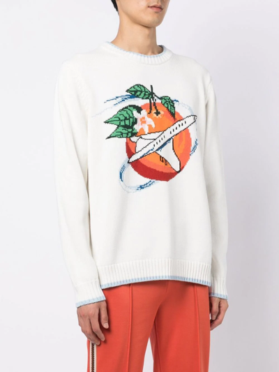 Shop Casablanca Orbite Autour De L'orange Intarsia Jumper In Weiss