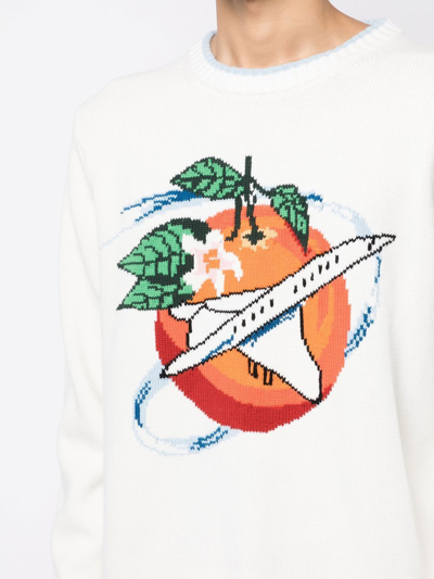 Shop Casablanca Orbite Autour De L'orange Intarsia Jumper In Weiss