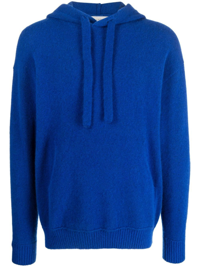 Shop Laneus Knitted Ribbed-trim Hoodie In Blau