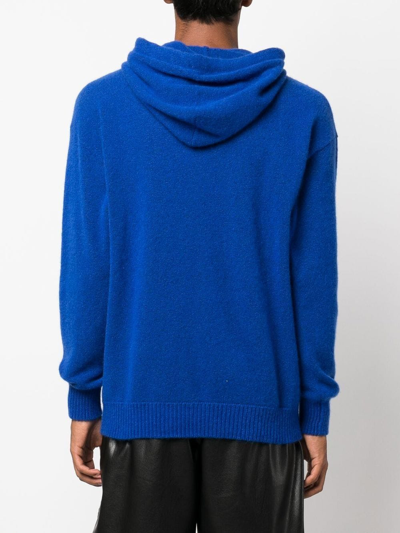 Shop Laneus Knitted Ribbed-trim Hoodie In Blau
