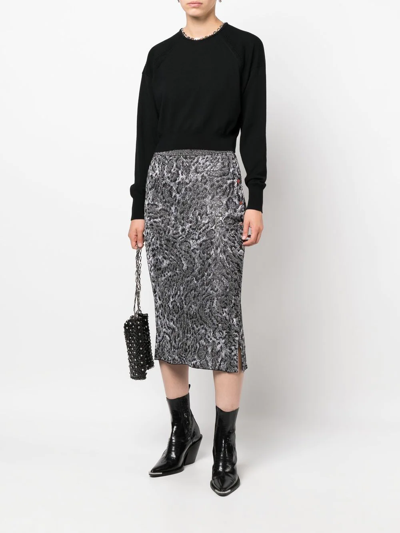 Shop Rabanne Leopard-pattern Knit Midi Skirt In Schwarz